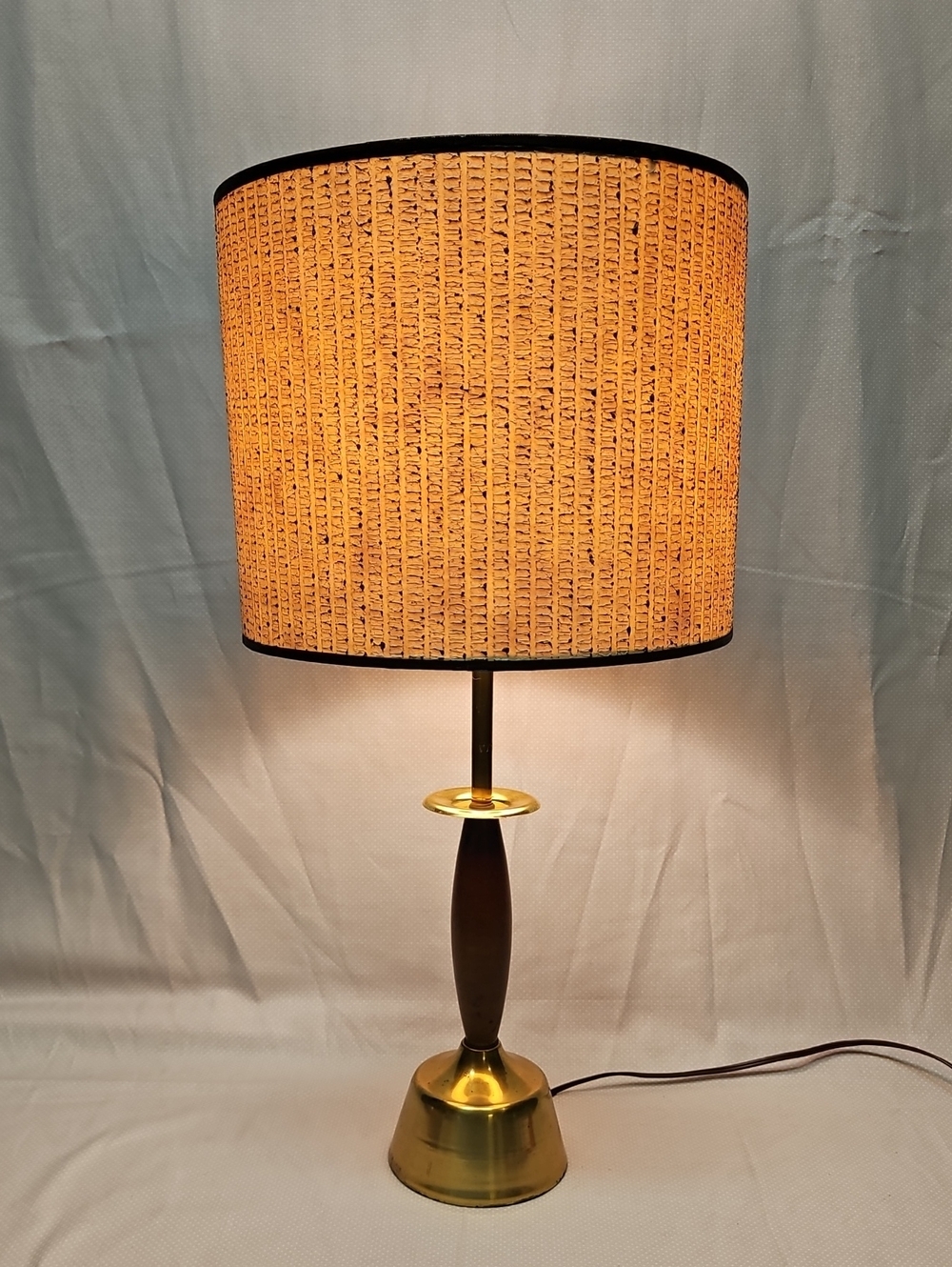 Mid-Century Modern Danish Atomic Walnut & Brass Plate Eams Era Table Lamp